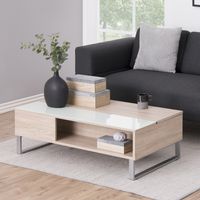 Table basse plateau relevable 110x60x35-55 cm naturel et blanc - YOYCE
