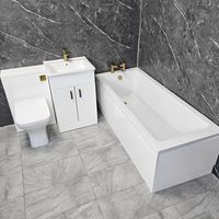 Bathroom Suite Siera 1700mm Bath with White Vanity Unit WC Brass Handles Taps, With End Panel