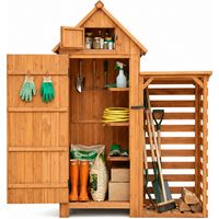HOMAVO Gartenschuppen aus Holz mit Holzlager, Satteldach UV-geschützt, 131 × 54,3 × 179 cm, Gartenhaus für Garten, Terrasse, Hinterhof, Rasen