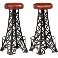 Vidaxl – Tabourets de bar en cuir véritable – Lot de 2 – Hauteur d'assise 75 cm – Cadre en fer design Eiffel – Confort optimal pour restaurants et salons