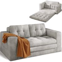 Sofa Bealife 2-Sitzer-Schlafsofa aus Cord mit Seitlichen Stautaschen Keine Installation Erforderlich 150 x 85 x 75 cm Hellgrau