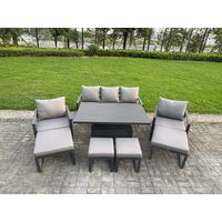 Fimous Aluminium Garden Furniture Sets 9 Seater Outdoor Sofa Set with Adjustable Rising Lifting Dining Table 2 Chairs 4 Footstools