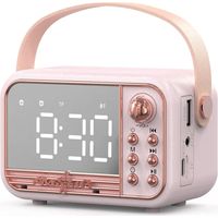 Enceinte Bluetooth rétro, enceinte Bluetooth portable sans fil vintage avec réveil, volume puissant, compatible avec carte TF, clé USB, entrée AUX, style antique, pour la cuisine, la chambre, la maiso