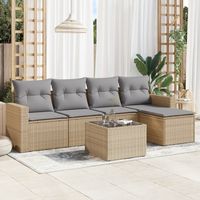 Ensemble de canapé de jardin 6 pièces avec coussins, en polyrotin beige