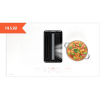 Klarstein AirJet FlexPro table à induction avec Hotte intégrée - CEE A++, Débit 750 m³/h, 14 kW, 4 Zones, Boost, Silencieux 58 dB, Commande tactile, Blanc