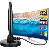 Antenne TV Intérieur Puissante TNT HD – 2024 Dernière Antenne TV Intérieur avec Amplificateur de Signal à Gain Élevé - Reception Longue Portée à 360° avec Base Magnétique pour Chaînes 4K 1080P HD