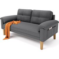 Sofá para 2 personas Bealife Sofá Escandinavo de Tela y Madera con 2 Cojines y 2 Reposabrazos para Salón o Habitación 144 x 77 x 77 cm