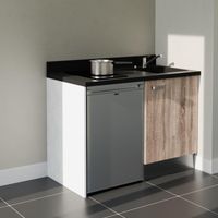Kochnischen K08L - 120 cm - Holz - Nero - Spüle rechts + Haushaltsgeräte Edelstahl