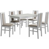 Salle à manger complète Victorville 277, Blanc, 78x80x140cm, Diamètre: 0, Nombre de chaises: 6, Style: Contemporary