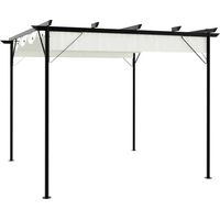 Une pergola avec toit rétractable, blanc cassé, 3 x 3 mètres, en acier.