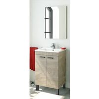 Armoire de toilette 50 cm avec miroir chêne 80 x 50 x 40 cm – Meuble sous vasque simple avec 2 portes et 4 pieds en aluminium – Fores