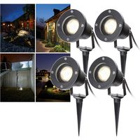SWANEW Paquete de 4 focos LED de jardín con piquete de tierra, 6W focos LED de jardín impermeables IP65 blanco cálido