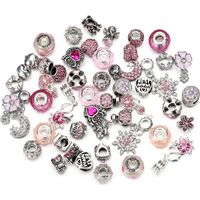 60 perles d'espacement européennes à gros trou, assortiment de perles breloques et de strass pour la création de colliers et bracelets (bleu)