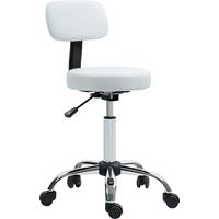 Taburete Giratorio Respaldo Ruedas Altura Regulable Salón Belleza Estudio Tatuajes Blanco