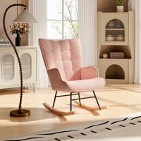 Sillón acogedor, Sillón mecedora, Silla mecedora, Rocking chair, Diseño elegante con Kufen de madera, acolchado grueso y respaldo ancho, Rosa Claro