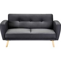 Canapé-Lit Convertible Moderne 2 places Pieds Bois Hévéa Rétro en Tissu Rembourré Noir Florli