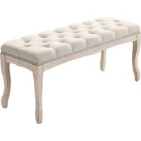 Panca Fondoletto Vintage Seduta Imbottita Tessuto Gambe Legno Beige 110x40x48cm