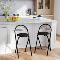 Tabouret de bar pliable pratique avec dossier, adapté intérieur extérieur et divers espaces, 2 pièces, pieds noirs, assise en velours