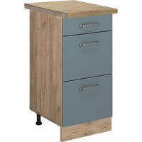 Meuble cuisine R-Line, Bleu-gris, 40 cm avec tiroirs, PT Chêne, Vicco