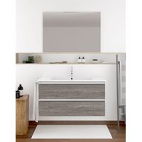 Set da bagno Ibiza 2 cassetti - 8 colori diversi - 15 misure - Include mobili, lavabo e specchio - Combi (Bianco E Smoky) 120x45Cm 1 Seni