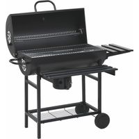 Vidaxl – Gril à baril portable avec roues – Acier noir – Dimensions 115x85x95 cm – Couvercle à charnière – Étagère latérale repliable