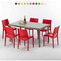 Polyrattan Tisch Rechteckig mit 6 Bunten Stühlen 150x90 Beige Marion