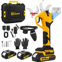 Gisam – Sécateur électrique sans fil 21V – Moteur brushless – 2 batteries 2000 mAh – Coupe jusqu'à 40 mm – Lame en acier SK5 – Affichage LED