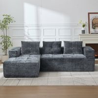 Canapé d’angle gauche ou droit 3 places 258 x 163 x 68 cm, canapé salon gris, 3 coussins, assise souple, chenille polyester