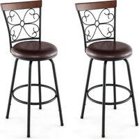 Set of 2 Bar Stool Adjustable Height Swivel Kitchen Dining Chair Cozy Backrest