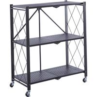 Scaffale Metallico Pieghevole Catter House Kim 84 71,5x36x84 cm Color Nero con Ruote e 3 Ripiani Supporta fino a 120 kg