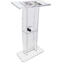 VEVOR Acrylic Podium, 47" Tall, Clear Acrylic Podium Stand with Wide Reading Surface & Storage Shelf, Floor-standing Clear Pulpits Acrylic for Church Office School