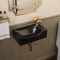 Deervalley – Vasque lave mains murale 305×240 mm – Céramique noire mate – Cuve à gauche avec trou robinet – Design compact pour petits espaces