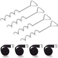 Ahlsen Anclajes de suelo para trampolín con correas: hebillas de acero, juego de anclajes para trampolín en espiral de acero, accesorio para trampolín, estaca de anclaje resistente para columpio de ti