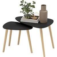 Juego de 2 mesas de centro apilables de diseño escandinavo con patas y tablero de madera, color negro.