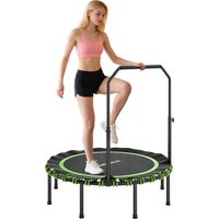 Fitness-Trampolin mit verstellbarem Handlauf, Sport-Trampolin für drinnen und draußen, Stahl, Kunststoff, Grün