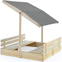Bac à sable en bois d'épicéa 120x120x120 cm – Toit réglable protection UV 50+ – Tapis de sol inclus – Montage facile – Spielwerk
