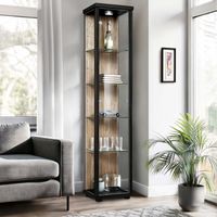 K-Möbel Vitrine en Verre Noir/Sonoma 176x37x33cm 4 Tablettes LED Germany