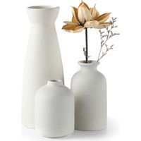 Ceramic Vase Set - 3 Small Vases for Decoration for Wedding Table, Party, Living Room, Office, Bedroom, Minimalist Bohemian Decoration (White) Flower Pot