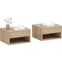 Set of Two Floating Bedside Tables - Natural Wood Finish