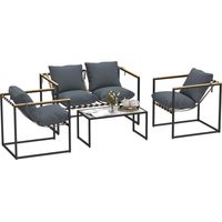 4-teiliges Gartenmöbelset, Outdoor-Möbel-Set, 2 Sessel, 2er Sofa, 1 Tisch, gepolstert, Stahl, Polyester, Grau