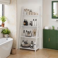 Étagère échelle, présentoir à livres, étagère à 4 niveaux, étagère de rangement sur pied pour salle de bain, étagère ouverte pour bureau à domicile, blanche