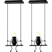 Suspension Luminaire Créatif Humanïde E27 Modern Lustre Plafonnier pour Chambre Couloir Salon Noir - 2PCS