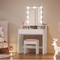 Coiffeuse avec Miroir et Ampoules VASAGLE - 80 x 40 x 132 cm - 2 tiroirs - 3 Compartiments de Rangement - Sans Tabouret - Style Moderne - Blanc