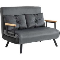 Schlafsofa 2er-Sofa Samtsofa, Schlaffunktion, inkl. 2 Kissen, Samtoptik, Natur + Dunkelgrau + Schwarz
