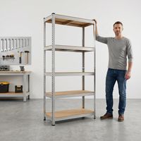 Etagère modulable charges lourdes- 5 Niveaux Acier 180x90x40CM,Étagères de Rangement Ajustable avec Crochets Idéal Garage Atelier Cuisine
