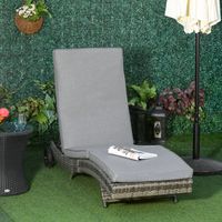 Transat en polyrotin. transat de jardin avec coussin. réglable en 5 positions. transat en rotin. mobilier de jardin. transat en forme de S. métal. gris. 207 x 70 x 70 cm
