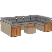 Salon de jardin avec coussins 10 pcs Mobilier de jardin beige résine tressée