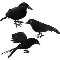 3x Halloween-Krähen, schwarze, gefiederte Krähen, handgefertigte Halloween-Krähen und Raben als Dekoration für Partys, Kostümpartys und Halloween-Dekorationen-Style B