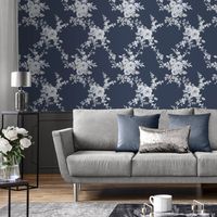 Muriva Catherine Lansfield Canterbury Floral Bouquet Blue Wallpaper