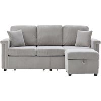 Canapé avec éclairage LED port USB-C rangement repose-pieds Corduroy Gris Clair ZIPSOFA